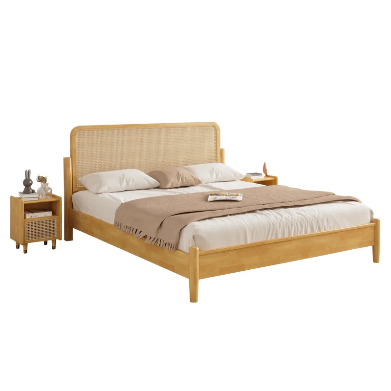 

Wabi Sandy wind solid wood bed 1.8 meters simple bedroom Japanese furniture retro rattan double bed