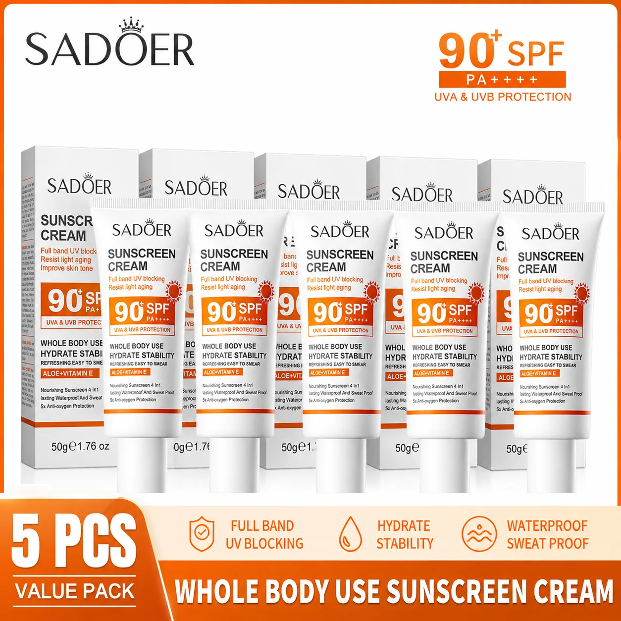 Crème solaire nourrissante SPF90+ PA++++, protection UV longue durée, résistante à l'eau et à la transpiration, hydratante, pour les soins quotidiens
