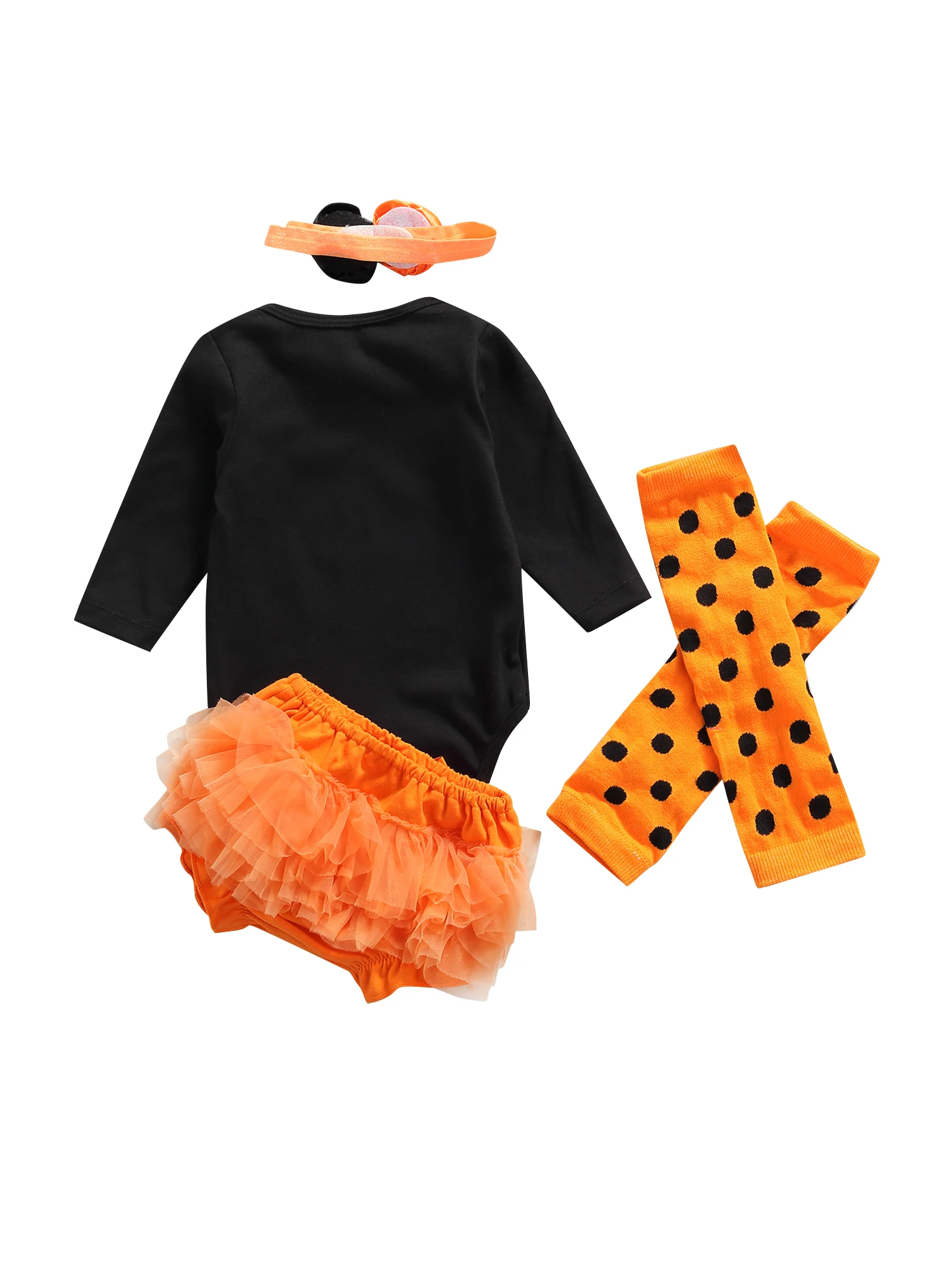 Baby Girl s Halloween Costume Set Long Sleeve Romper Shorts Leggings and Matching Flower Hair Accessories