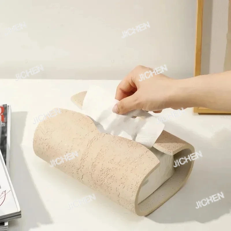 

Modern Cave Stone Tissue Box Holder Living Room Contemporary Light Luxury Table Creative Beige Tissue Paper Cover INS