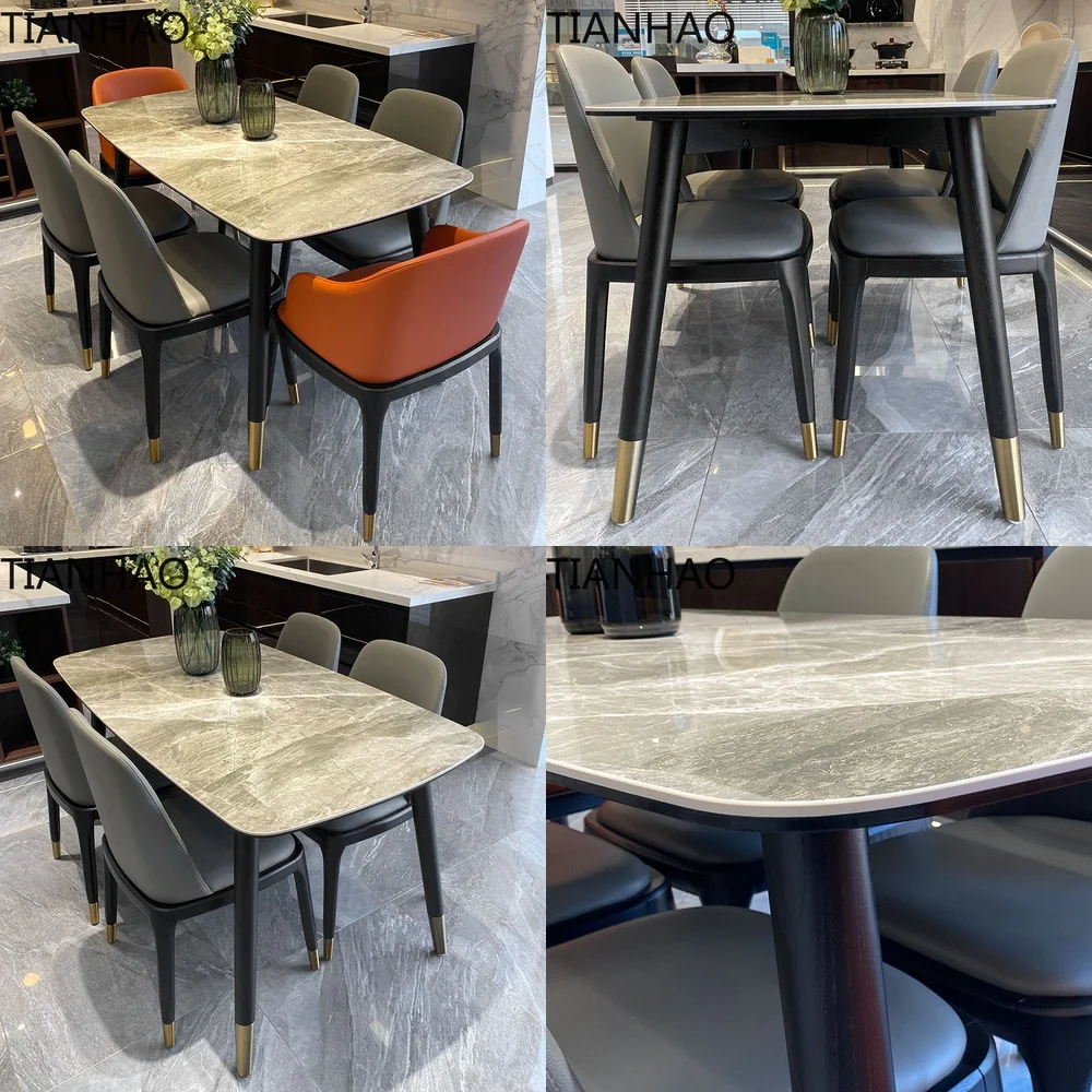 Luxury Style Quartz Stone Dining Table Nordic Minimalist Rectangular Home Dining Table Modern Simple Dining Table and Chair