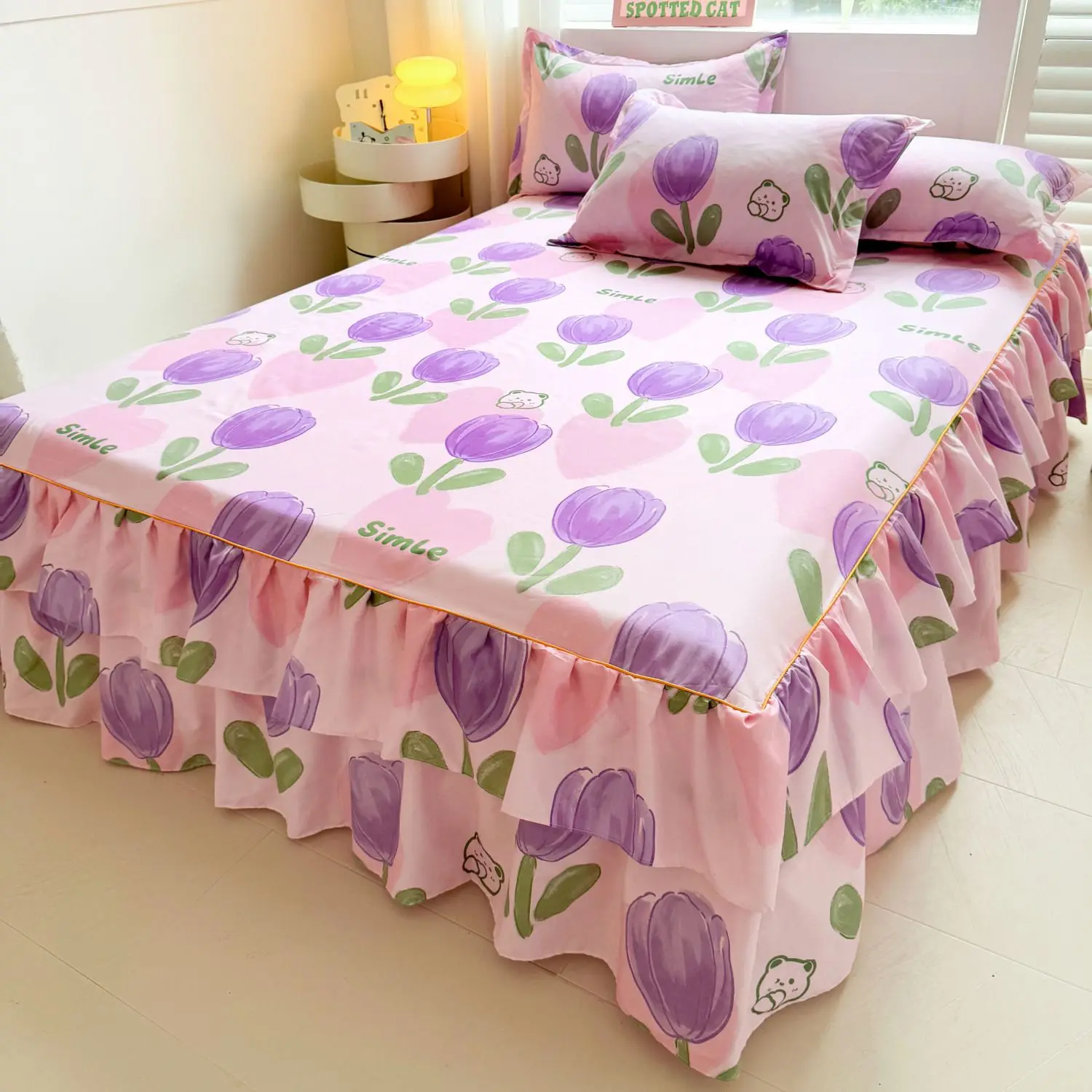 3pcs Set Cotton Pastoral Style Bed Cover colchas de cama matrimonial Double Lace Bed Skirt King Bedsheets Skirts