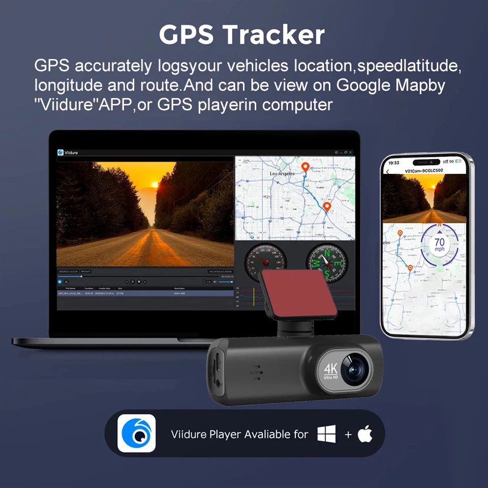 Yangood 4K Dashcam ثنائي القناة مسجل فيديو جهاز تسجيل فيديو رقمي للسيارات دعم 1080P كاميرا الرؤية الخلفية واي فاي نظام تحديد المواقع وضع وقوف السيارات G-الاستشعار الصندوق الأسود