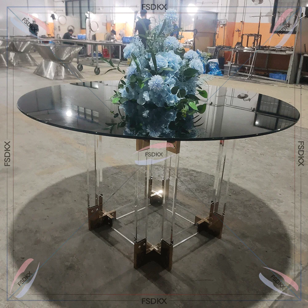 Exquisite Clear Acrylic Tabe Leg With Glass Top Decoration Fruniture Event Hotel Acrylic Wedding Table