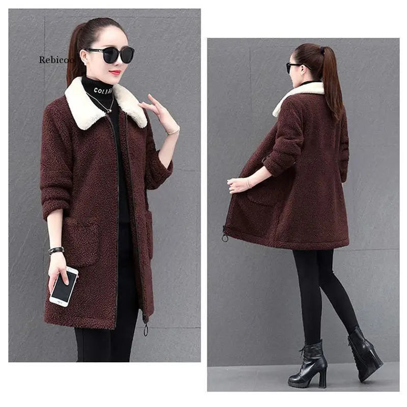 Long women's autumn winter 2022 new ins tide Korean version loose pregnant women plus velvet thick lamb wool coat