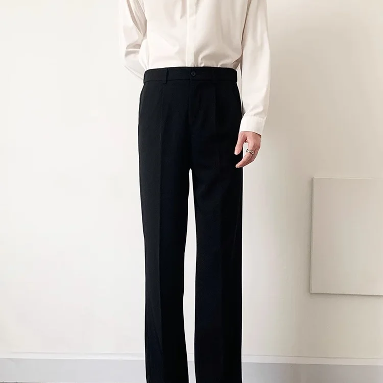 

Spring Summer Thin Casual Men's Khakis Loose Straight Korean Sle Trendy Wide Leg Pants Suit Pants Drapey Trousers