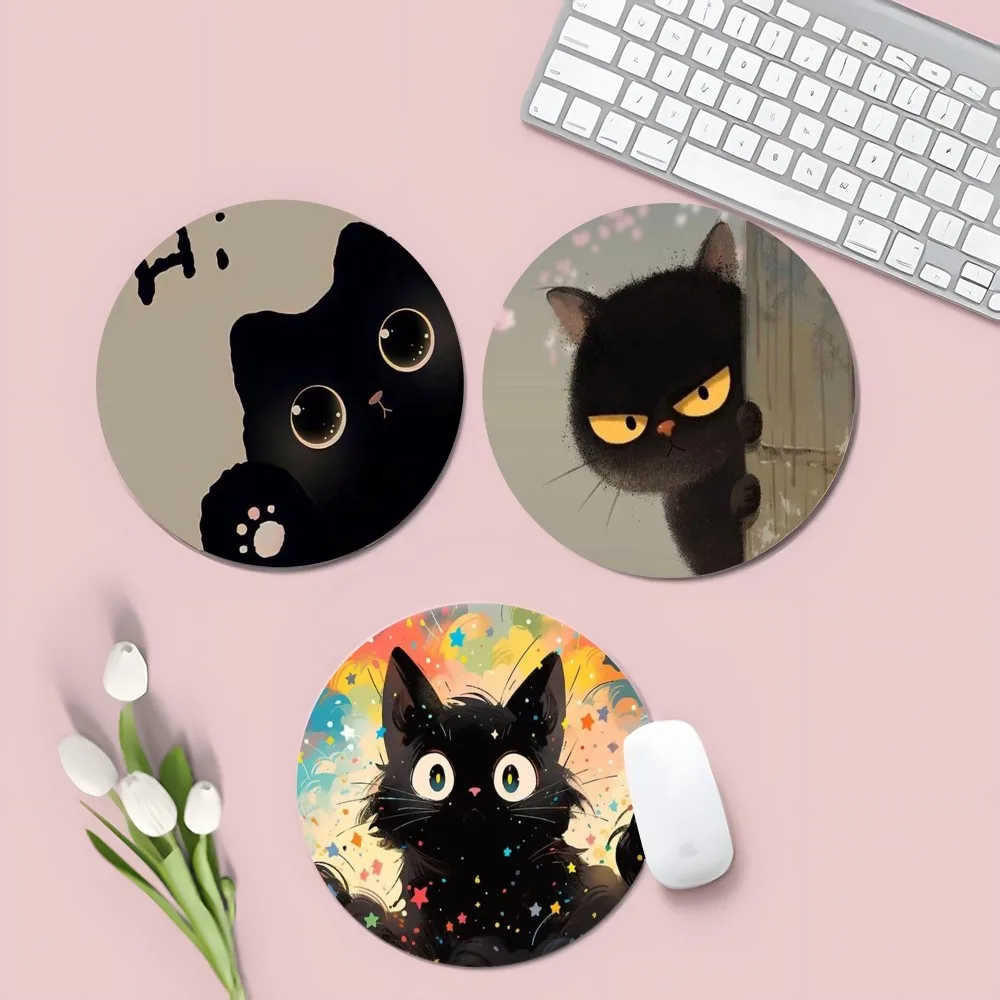 

Black Cat Mousepad INS Tide Round Office Student Gaming Thickened Writing Pad Non-slip Cushion Mouse Pad for PC Computer Table