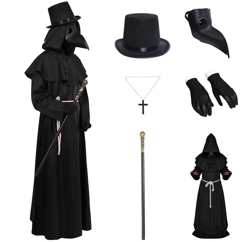 

Halloween Performance Mask Steam Pneumonia Bird Beak Doctor Costume Medieval Priest Wizard Outfit Women's Ethnic Stage Clothing