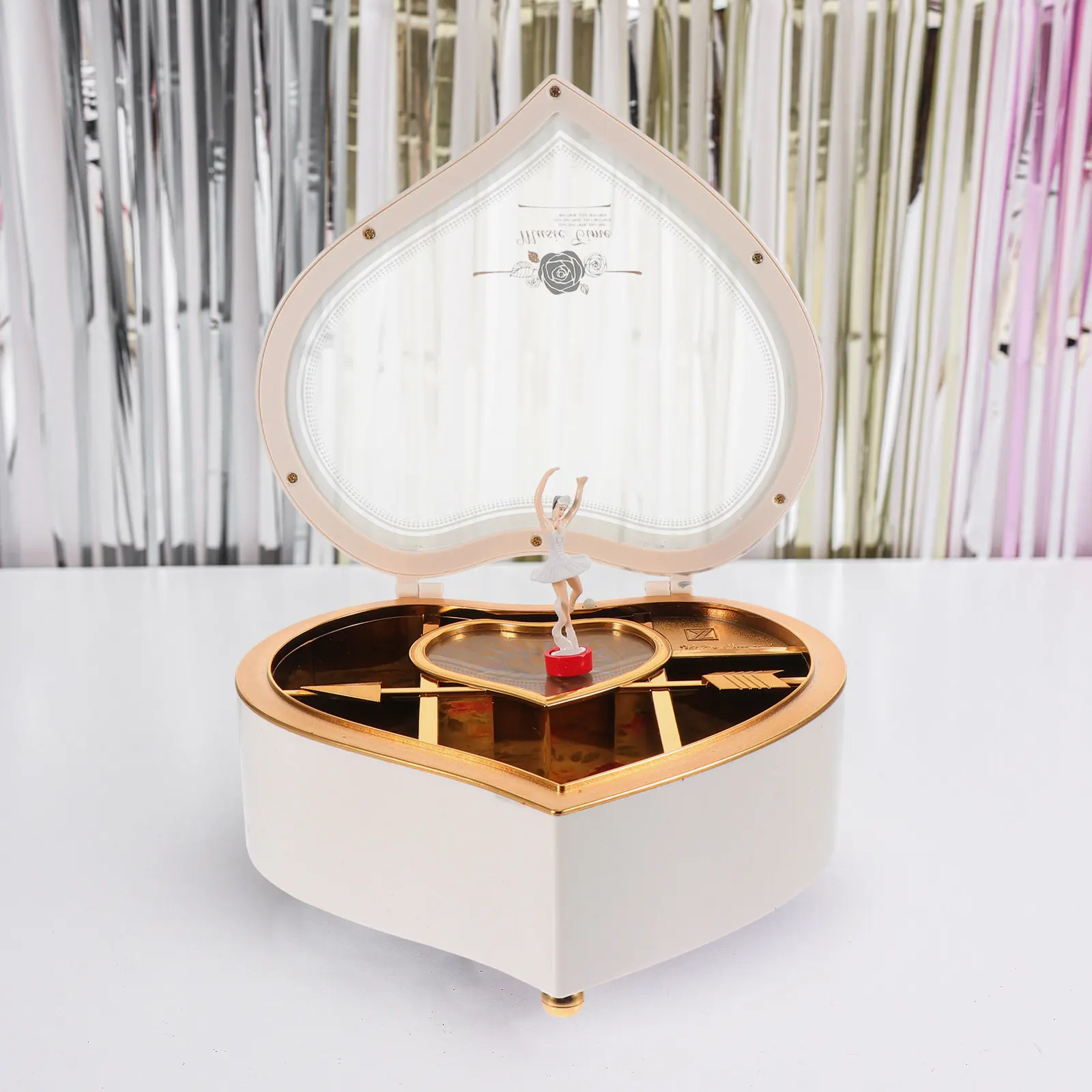 Heart Shaped Ballerina Music Jewelry Box Rotating Dancing Girl Desktop Decor Gift for Women and Girls