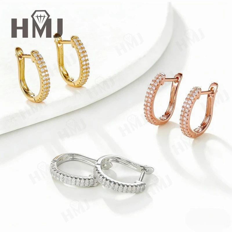 

Серьги-петля из настоящего муассанита цвета D, серебро 925 пробы с покрытием из белого золота 18 карат, серьги для женщин, сверкающие ювелирные изделия