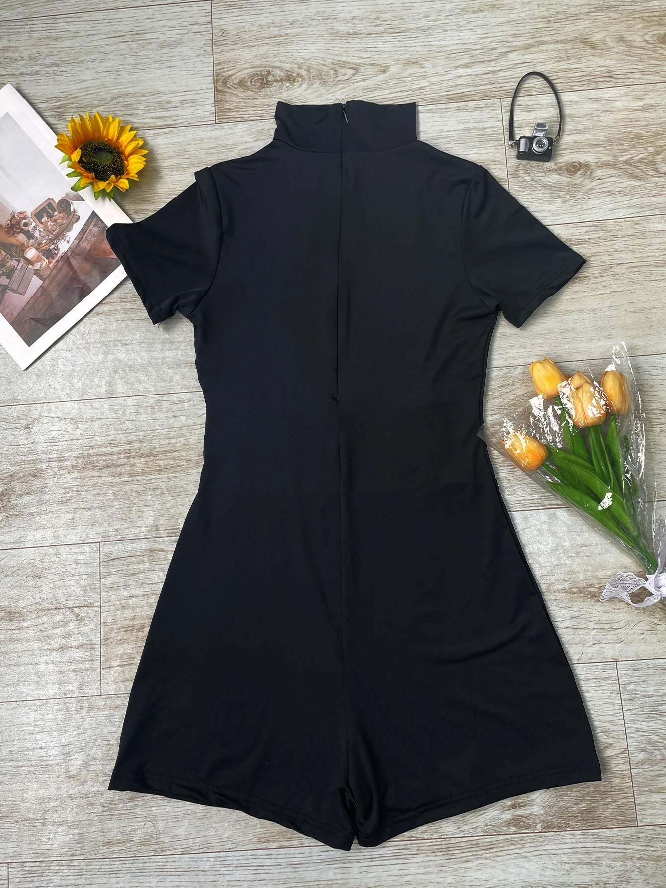 Y2K Gothic Harajuku Body Collo alto T-shirt a maniche corte Tuta Pantaloncini Nero Donna Punk Scava Fuori Abiti sexy della tuta