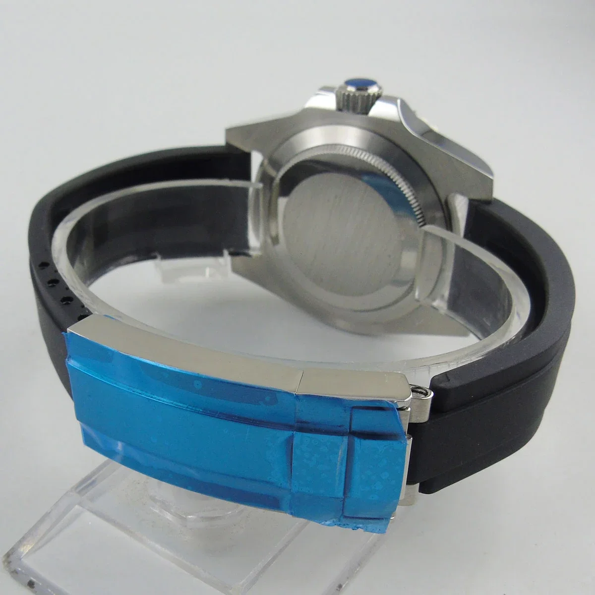 

BLIGER Black 20mm width Rubber Strap Band Silver Folding Clasp Buckle Watch Parts For 40mm Case