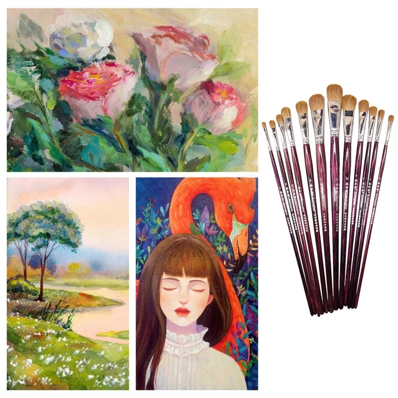 2022 novo 12 pçs pincéis de pintura de arte conjunto flexível cabelo de náilon acrílico pintura a óleo aquarela