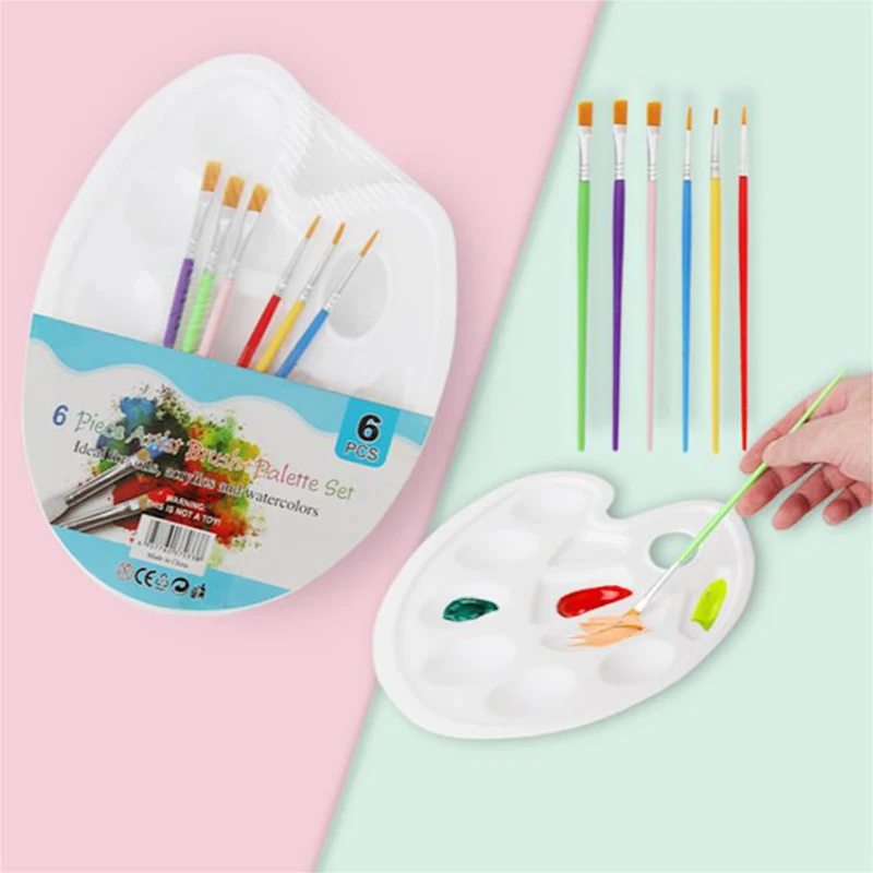 7Pcs Acrylic Paint Brush Palette Set Nylon Hair Brushes Palette Watercolor Art Brush Brushes Set School Supplies Draw Gifts