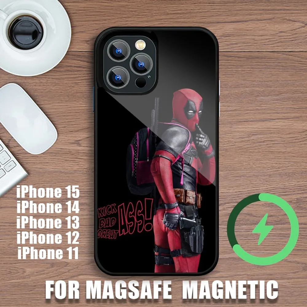 MINISO Deadpool Marvel Funny Phone Case For iPhone 11 12 13 14 15 Plus Pro Max Charging Magsafe Magnetic Wireless Cover