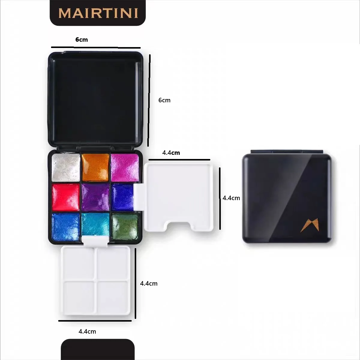

MAIRTINI Brilliant Rays Pearl Solid Watercolor - Portable Black with Palette Box -9 Colors