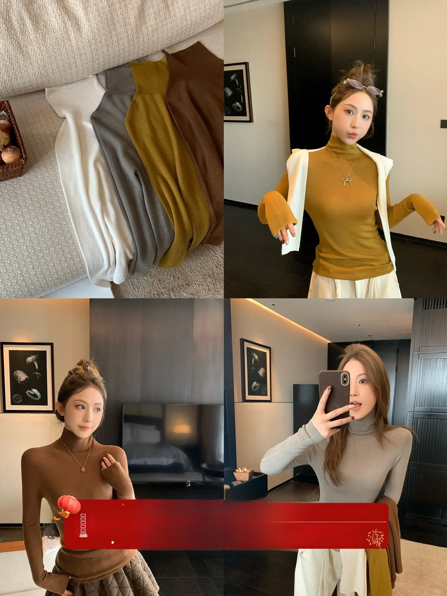 

MLS Premium Wool Knitted Top Women's New Autumn Winter Base Layer Tee Slim Fit Long Sve Casual Sle f Open Collar