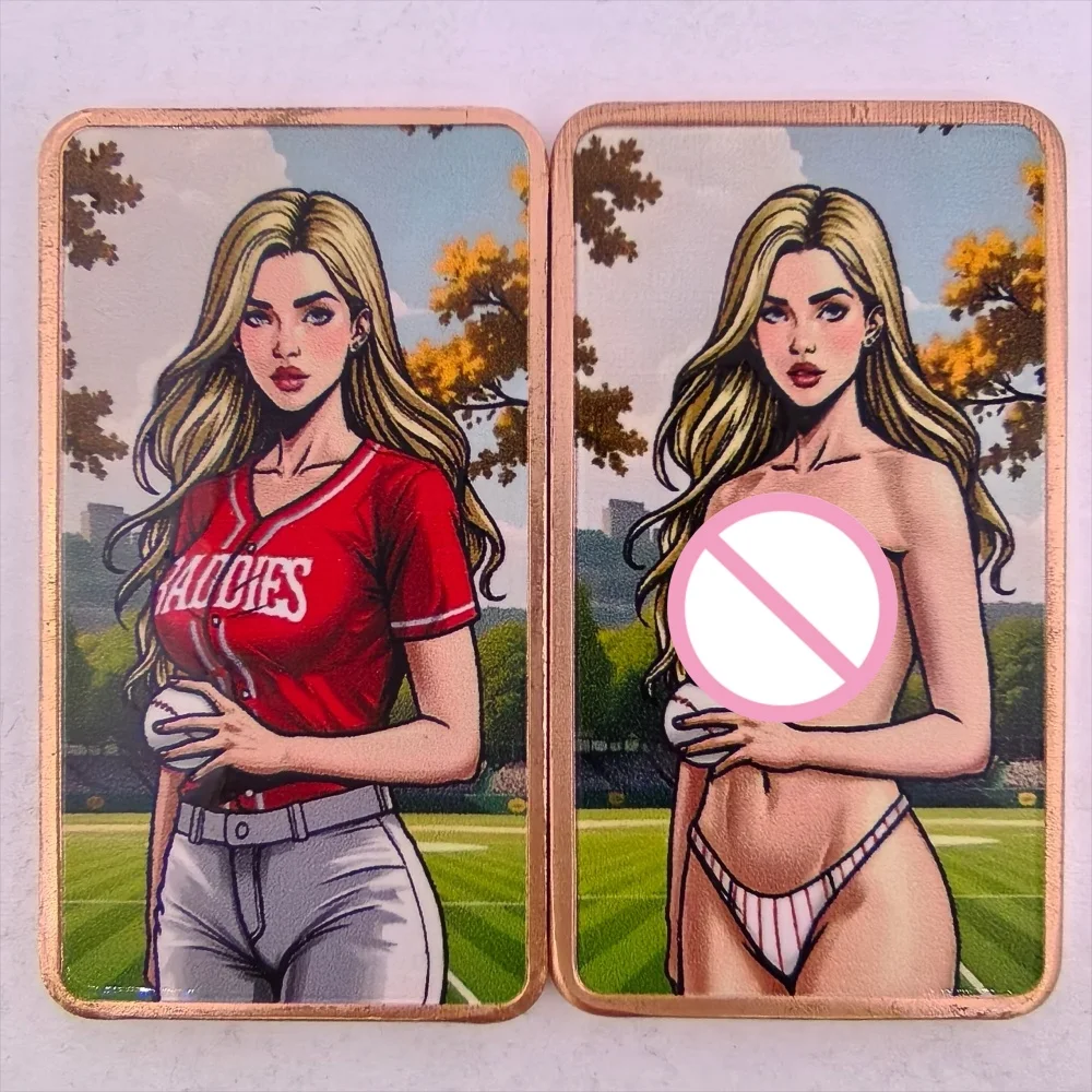 1oz .999 Copper Round Retro Baseball Girl Vintage Style Red Uniform Long Blonde Hair Sports Art Collectible Desk Decor Gift