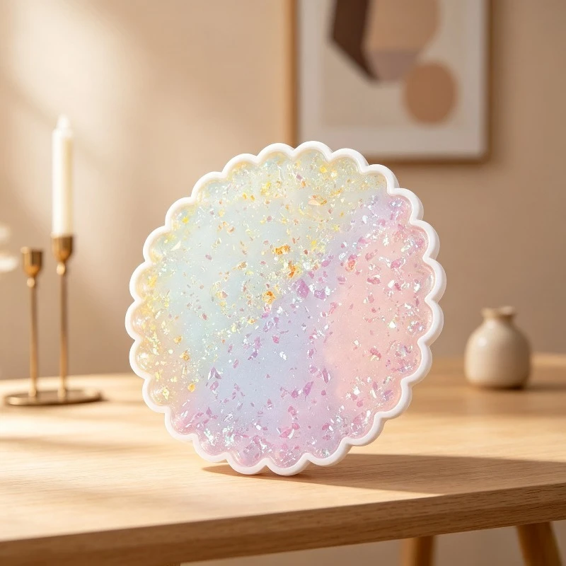 Resin silicone molds, wave-edge round disc silicone molds, drop-gel desktop decorative storage board, DIY casting molds