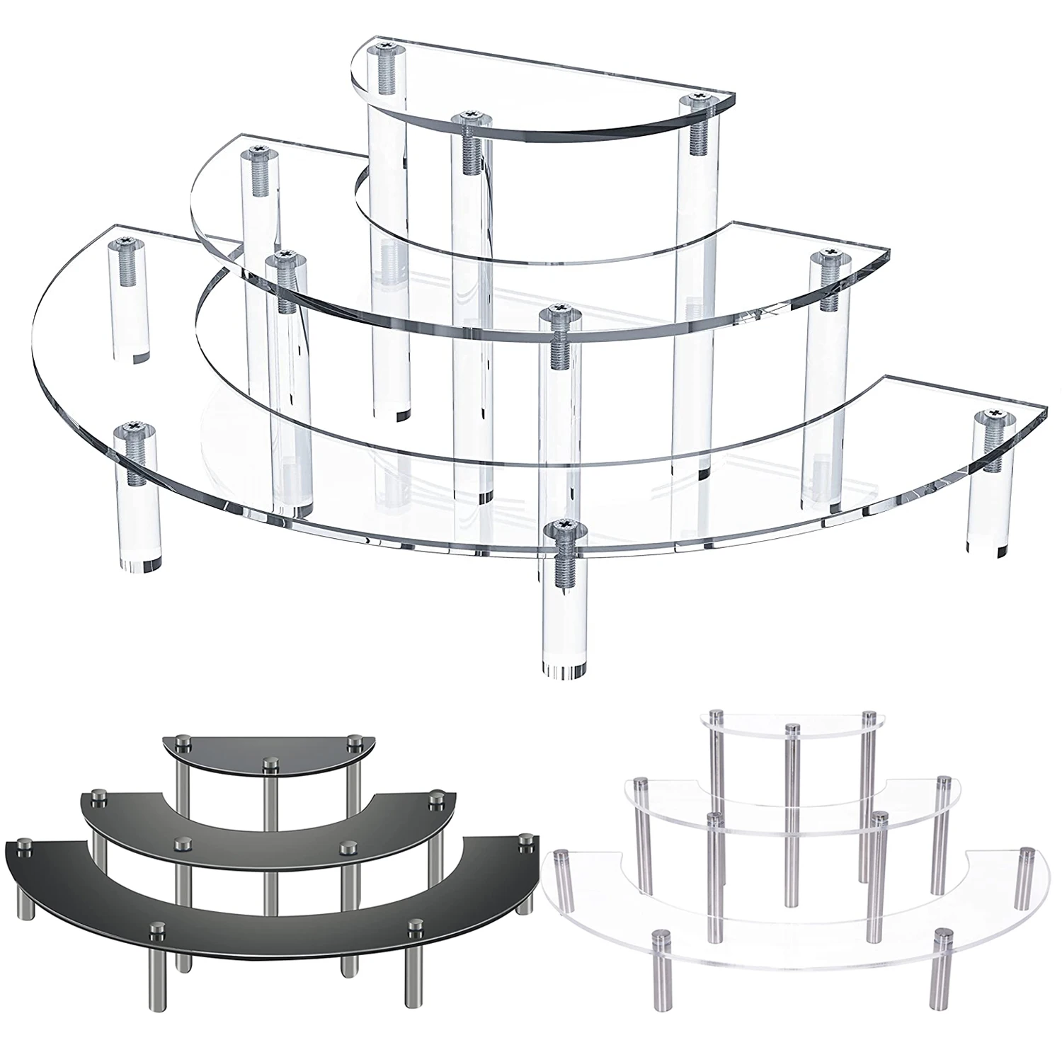 3-Tier Acrylic Round Cupcake Dessert Stand-Riser Display Stand, Display Self for Amiibo Funko POP figures, Retail showcase