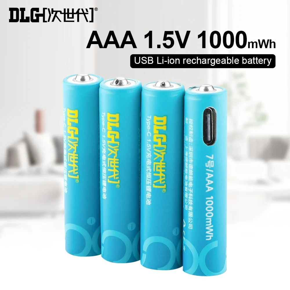 DLG 1.5V AAA Rechargeable Battery 1000mWh 1.5v USB AAA Li-ion Rechargeable Battery with 4-in-1 USB Cable For Remote Control Toys