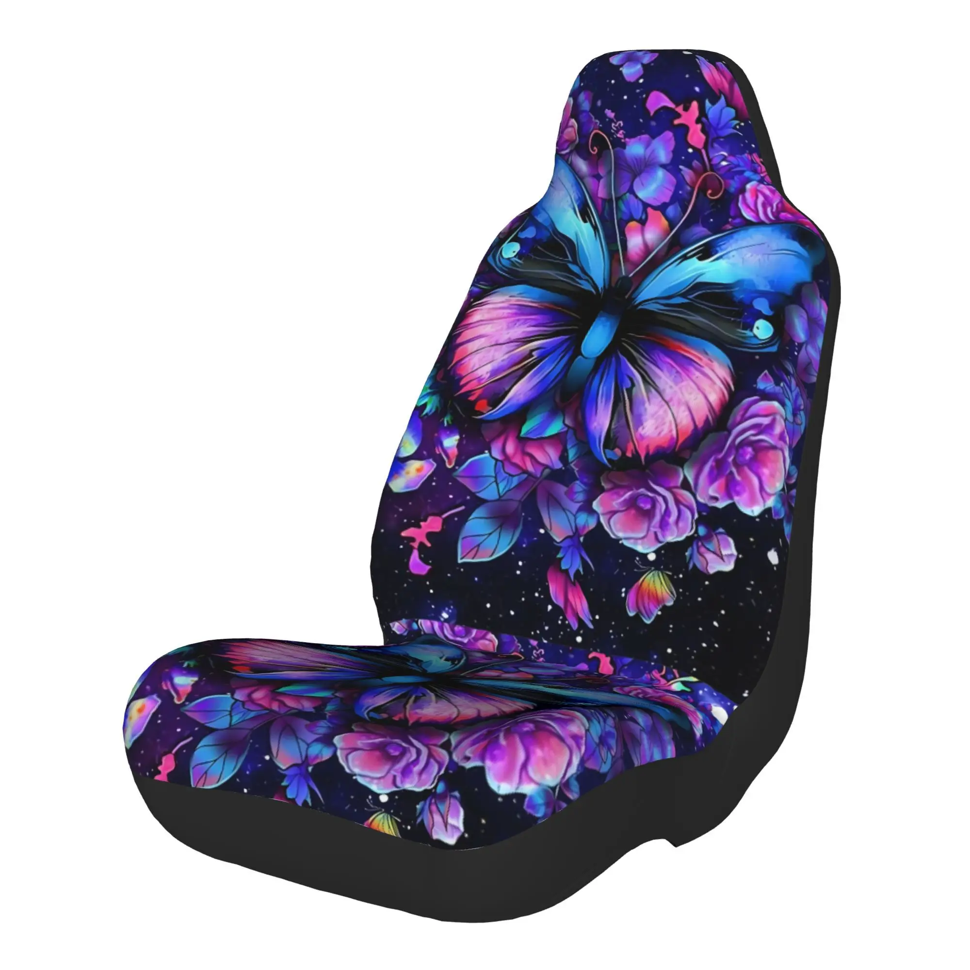 Set Of 2 Vibrant Butterfly-Themed Car Seat Covers, Easy To Install, Washable By Hand, Featuring Elastic Straps And Non-Padded Fr