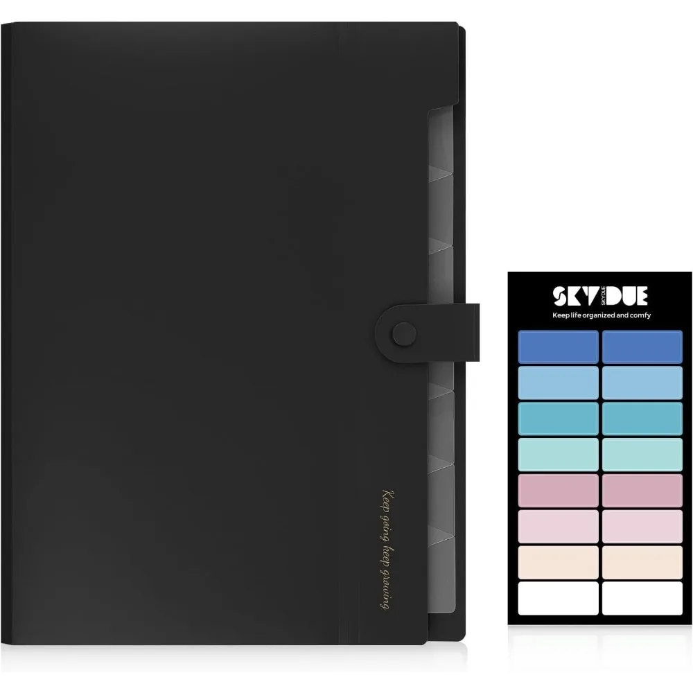 Portable Expanding File Folder Organizer with 8 Pockets for Letter A4 Documents School Office Hospital Supplies Black Accordion Document Holder
