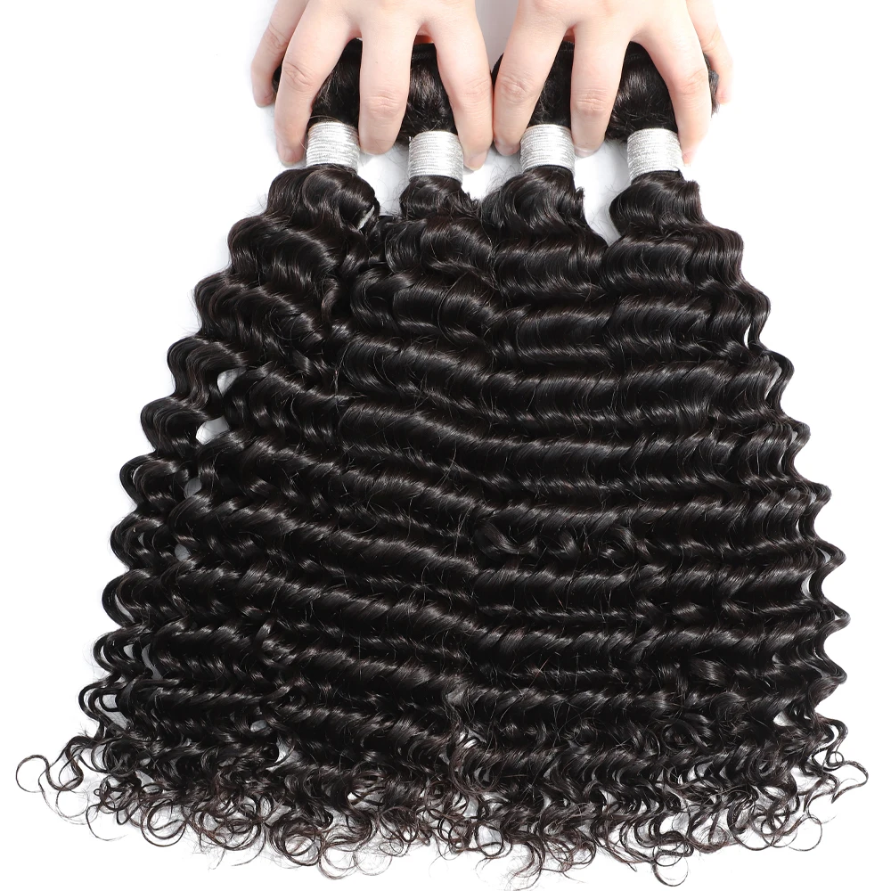 Bundles de cheveux humains bouclés non transformés, tissage de cheveux, extensions de cheveux brésiliens vierges bruts, pas d'enchevêtrement, vague profonde 12A, nouveau