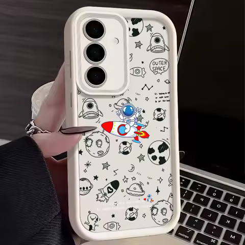 Cute Astronaut Pattern Phone Case For Samsung Galaxy S23 S22 S24 Ultra Plus S21 S23 FE A55 A54 A15 A35 A52 A53 5G Soft TPU Cover