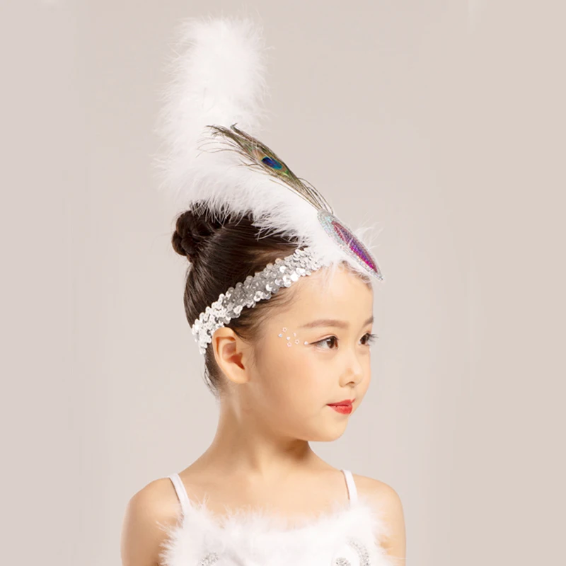 Vintage pavão pena cocar longo retro faixa de cabelo para meninas ballet dança desempenho traje festa acessório