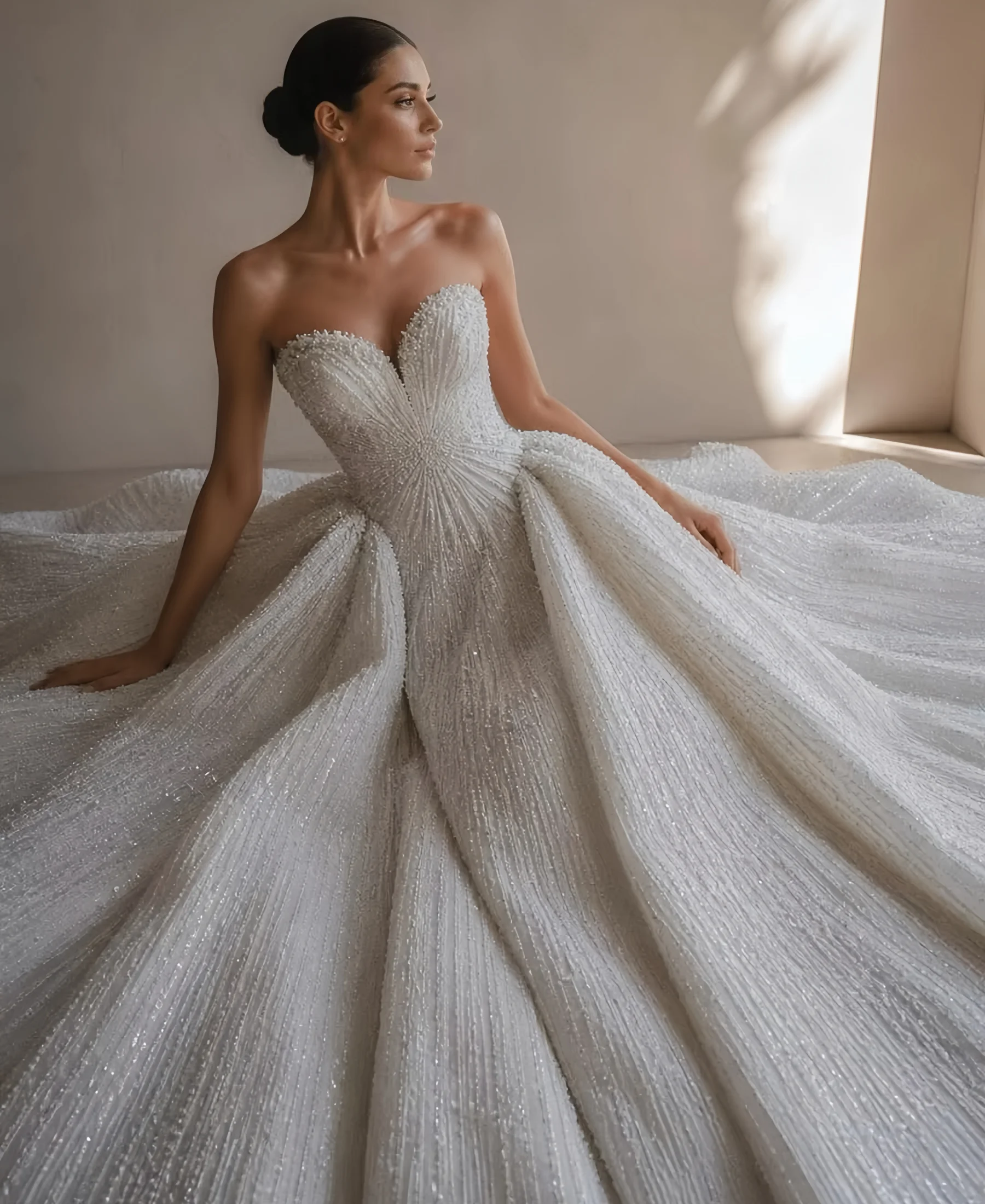 Luxury Pearls Beading Sweetheart Ball Gown WeddingDress Sleeveless Princess Bride Gown High Customization Vestido De Noiva