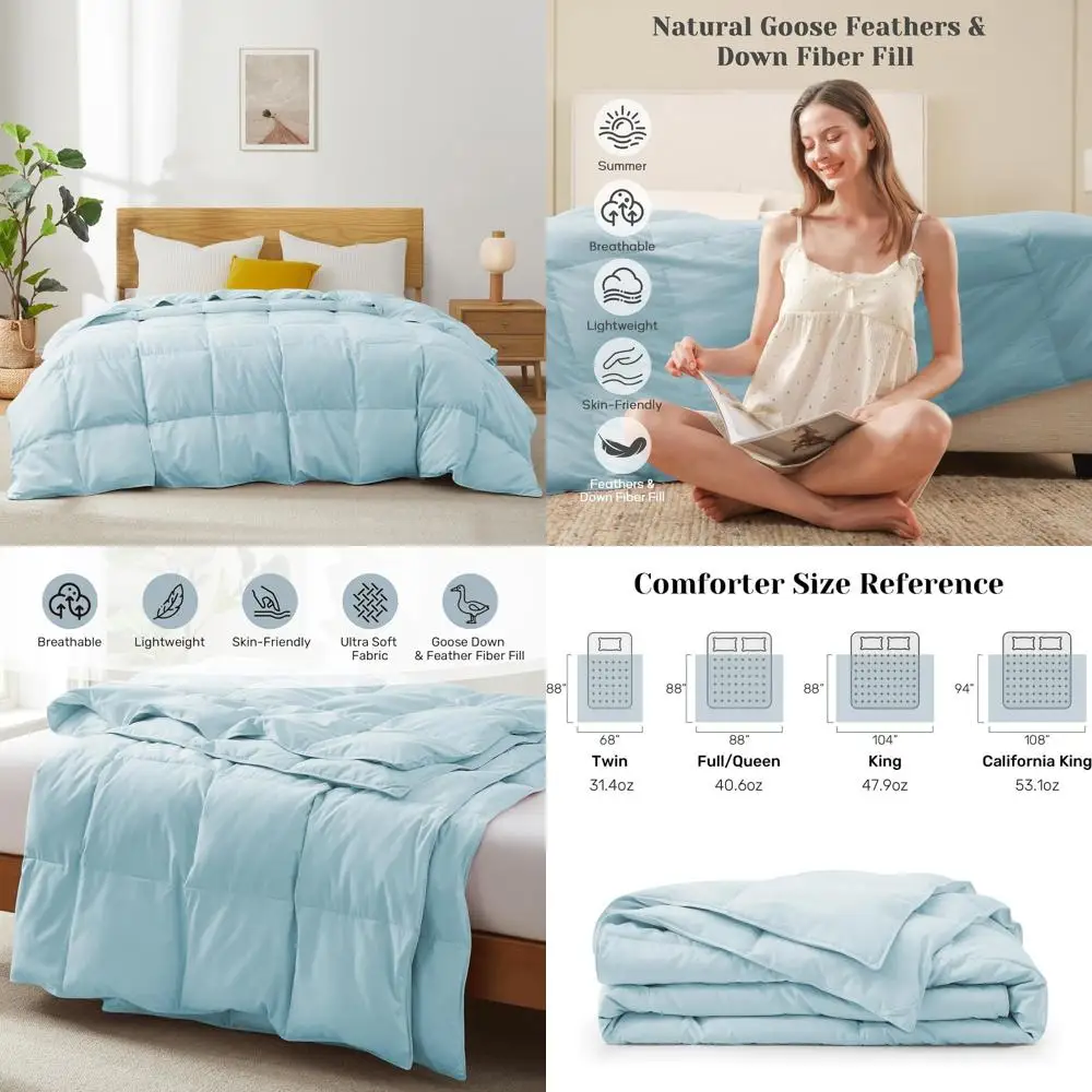 

Ультрамягкое одеяло из белого гусиного пера, дышащая ткань, синий двойной размер, 68x88