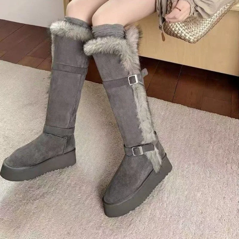 

Fashion Platform Thick Sole Women Fur Snow Boots Outdoor Comfort Shoes Winter Warm Cotton Short Botas Para Mujer Mid-Calf Boots