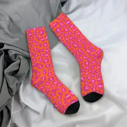 Autumn Winter Harajuku Women Men Orange And Pink Leopard Spots Print Socks Breathable Sports Socks