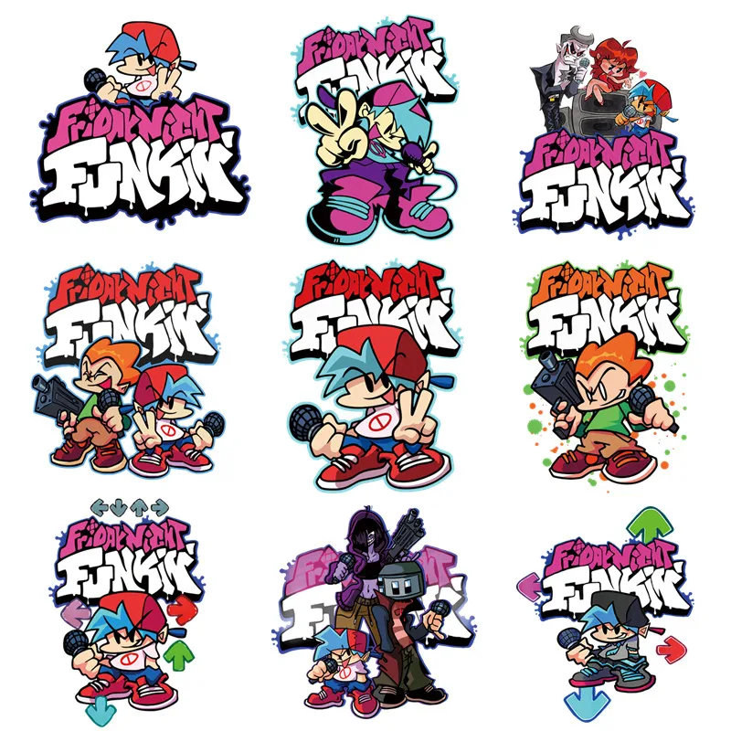 Friday Night Funkin Game Cartoon Patches for Clothes Heat Transfer Thermal Stickers DIY Kids T shirt Iron on for Women Appliqued