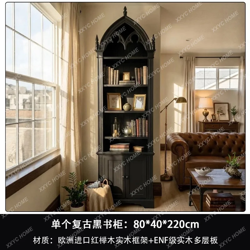 XX retro solid wood bookcase living room premium vaulted spire display cabinet