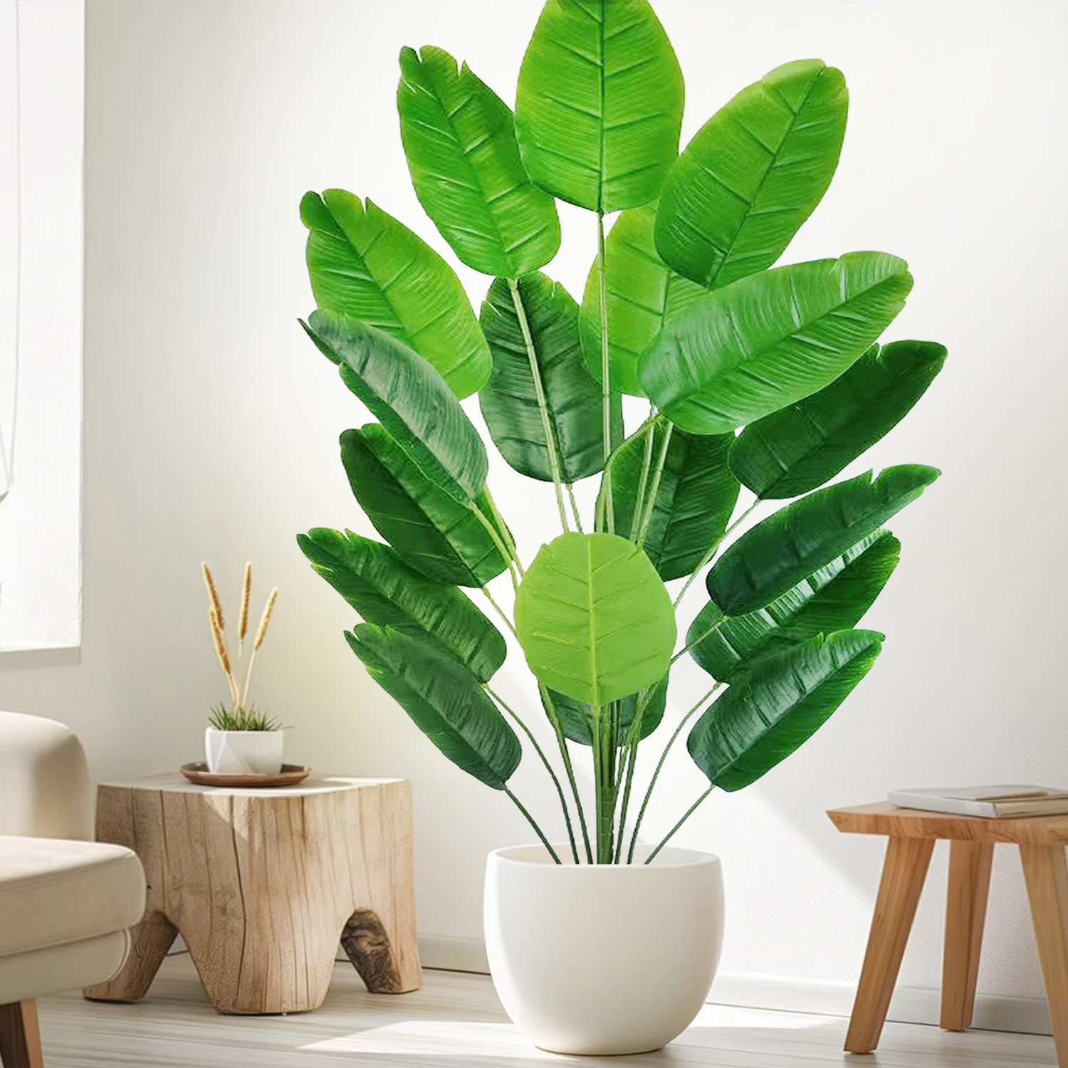 65-142cm Große Tropische Palme Künstliche Bananenpflanze mit Blättern in Echt-Optik Strelitzia Reginae Kunstpflanze für Haus und Garten – Detail 6
