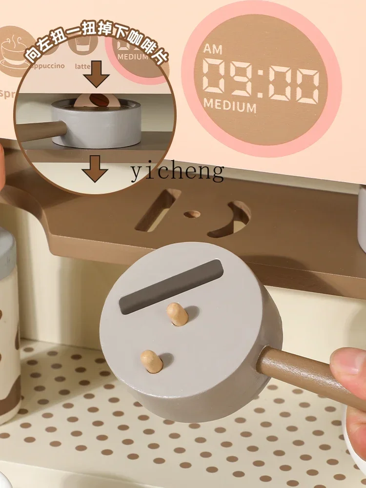 Tqh Casa da gioco in legno Macchina da caffè Simulazione di dessert Giocattolo Ragazza Tè pomeridiano Giochi di ruolo Cucina per bambini