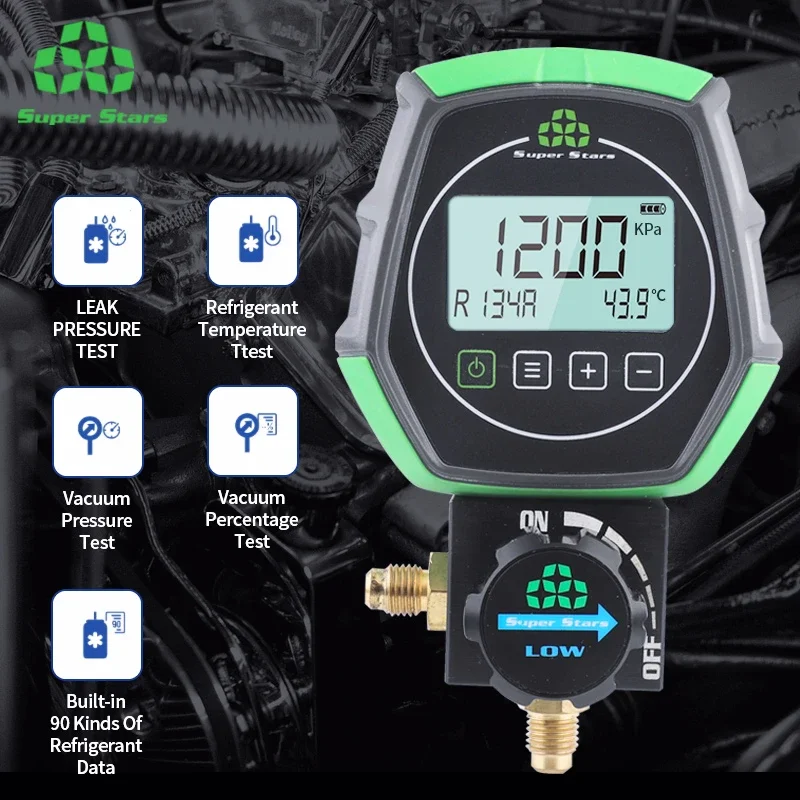 Electronic Fluoride Gauge Digital Display Manifold Tester Refrigerant Vacuum Pressure Gauge Air Conditioning Leak Detection