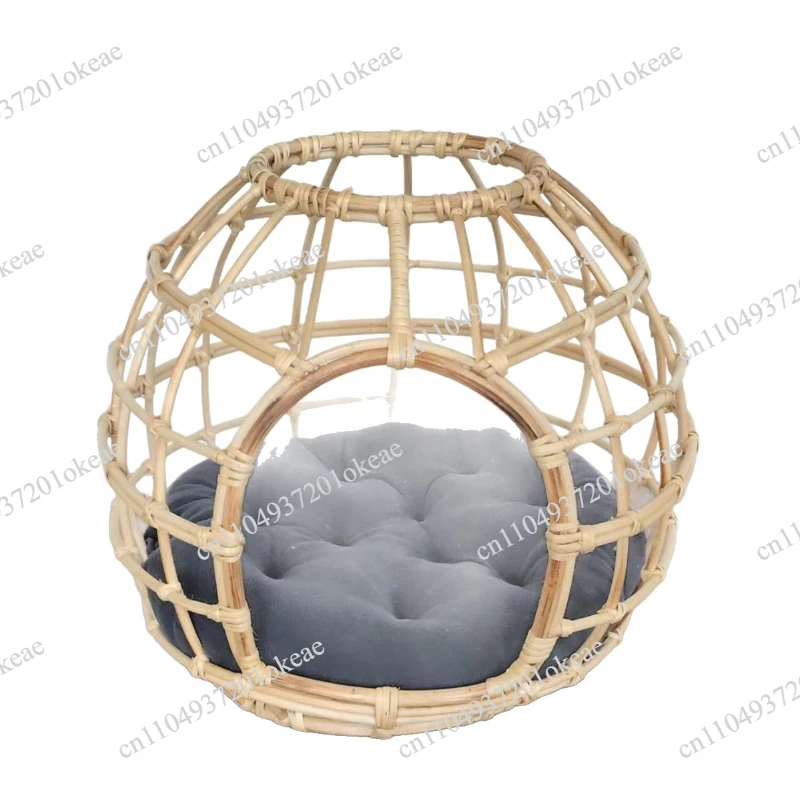 Rattan cat litter Handmade rattan woven kennel with warm cushion Semi-closed