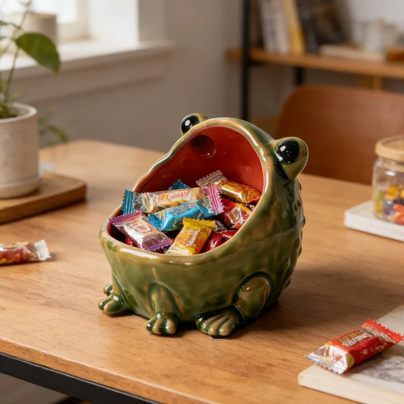 Ceramic Big Mouth Frog Seasoning Jar Storage Ornaments Living Room Kitchen Hotel Candy Salt Jar Jewelry Storage Craft Decoration