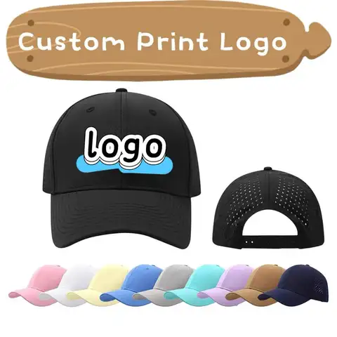 Customized Printed Logo Quick Drying Six Piece Breathable Waterproof Laser Perforated Baseball Hat Outdoor Sport Duck Tongue Cap