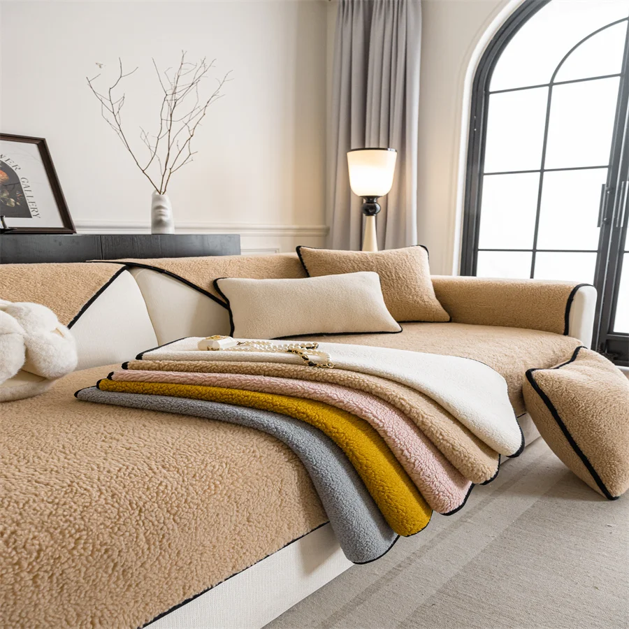 2024 New Cashmere Sofa Cushion Winter Thickened Plush Cushion Non-slip Sofa Cover Cover Cloth