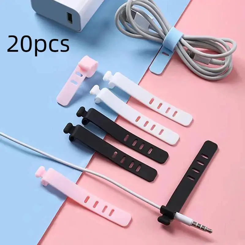 20Pcs Cable Organizer Ties Clip Charger Cord Management Silicone Wire Manager Mouse Earphone Holder Data Line Winder Straps