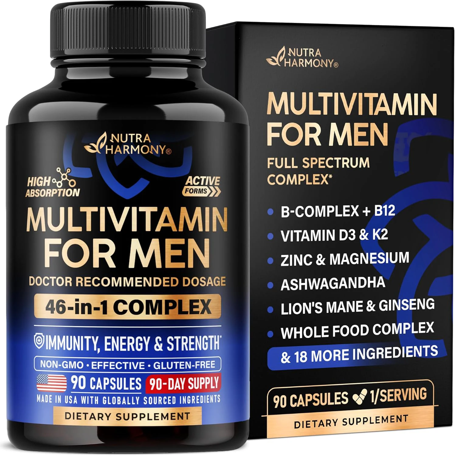 Multivitamin for Men - B-Complex | Whole Foods & Enzymes - Energy, Focus & Brain | Men's Health Complex - 46in1 Mens Multivitami
