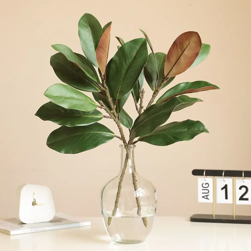 57cm Artificial Magnolia Leaf Branches Lifelike Floral Art Fake Magnolia Plant Real Touch Handmade Simulated Green Plants