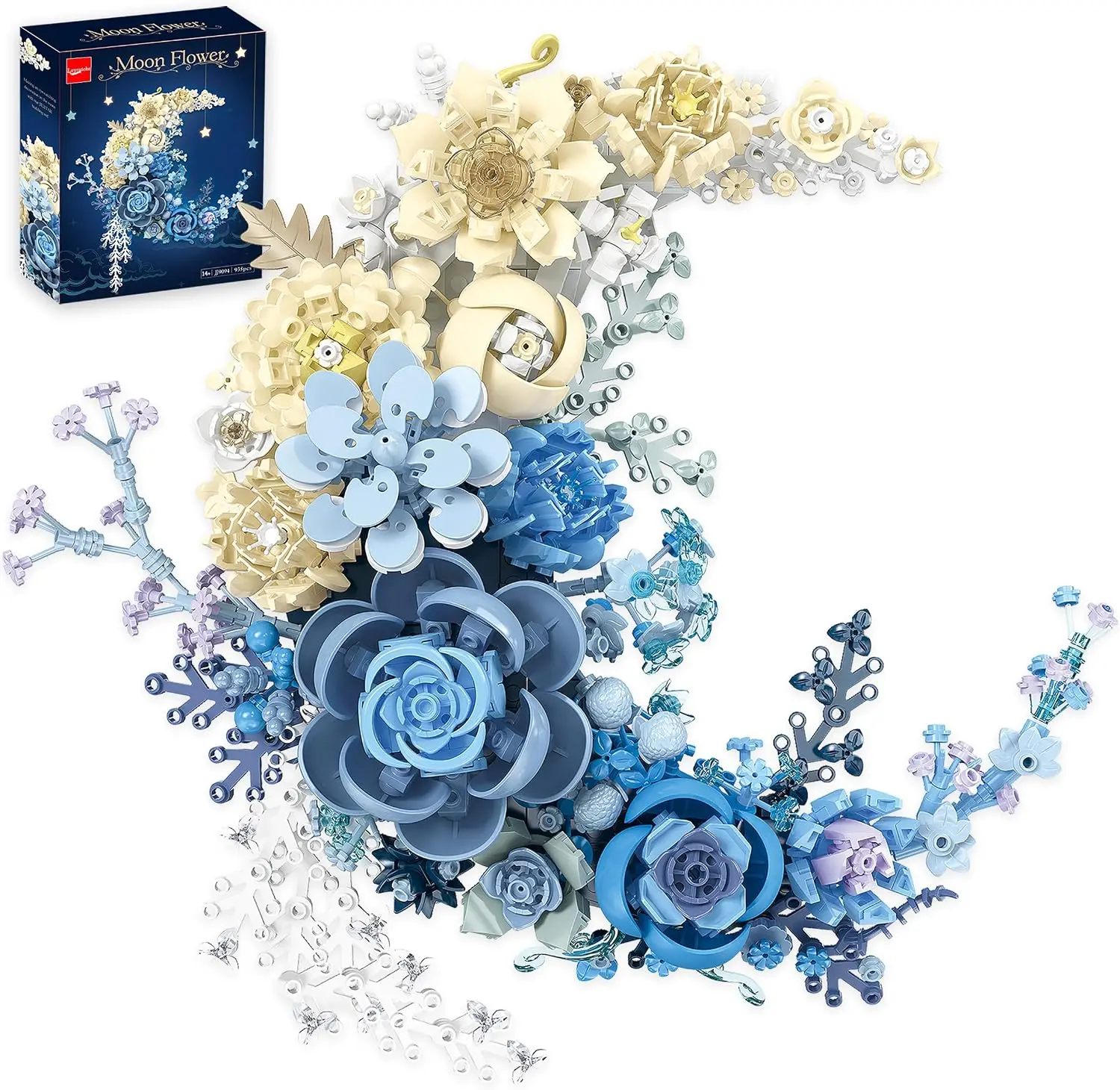 Party Favors Blue Moon Flower Building Blocks Set, Botanical Collection Artificial Flowers Building Blocks Kit Compatible with Lego for Adults Home Décor Wall Art Decoration