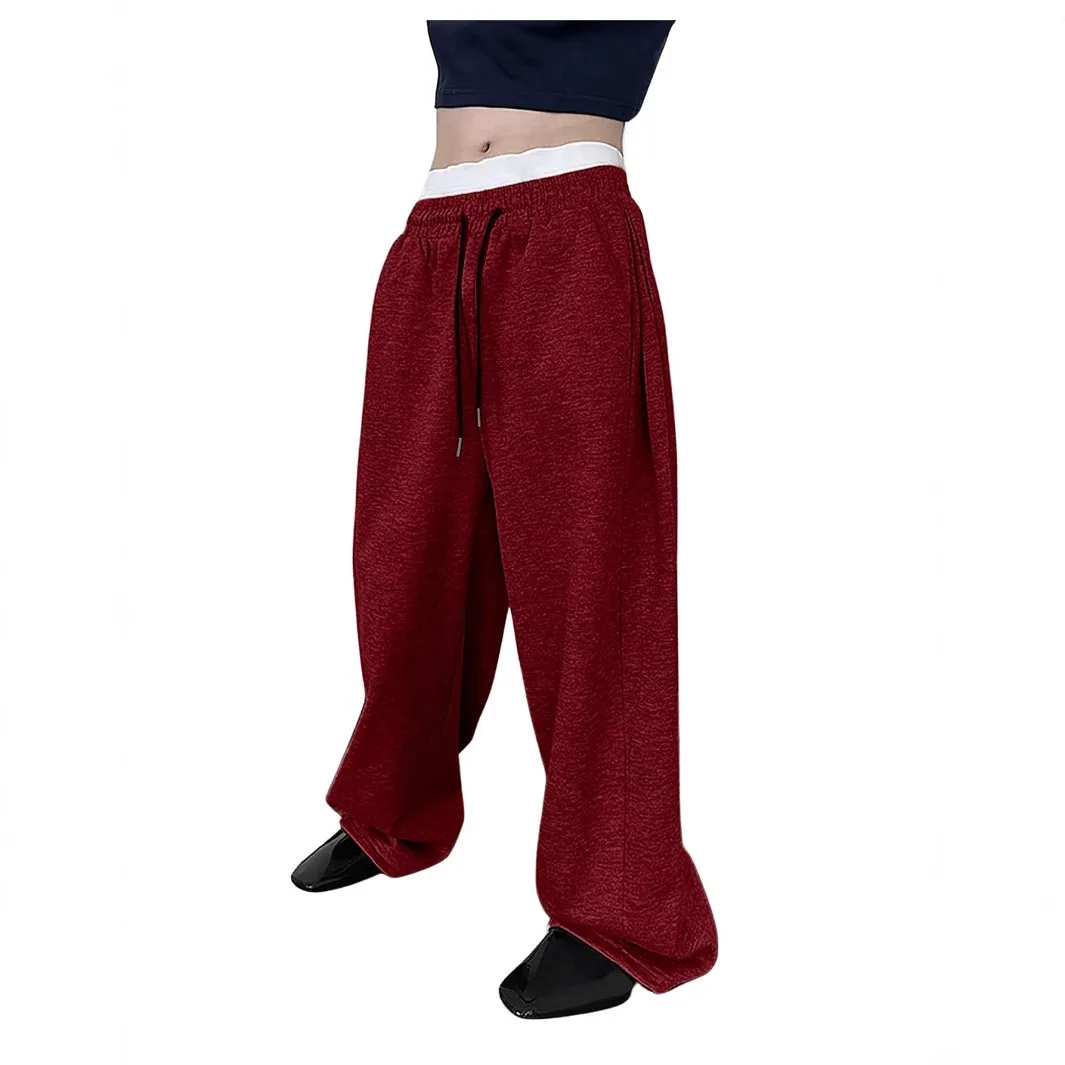 25 European and American men's waist trousers waist drawstring straight wide-leg loose trousers sports trousers pocket men pants