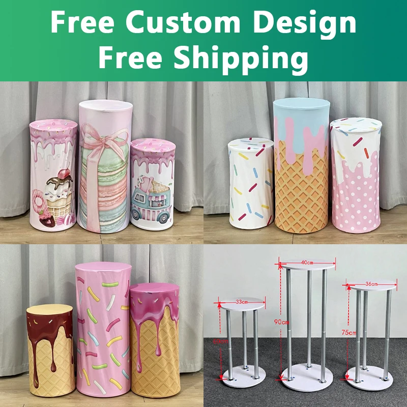 Birthday Party Decorations with Elasticated Polyester Cylinder Base Set Aluminium, Set of 3 Stands for Baby Shower, Wedding