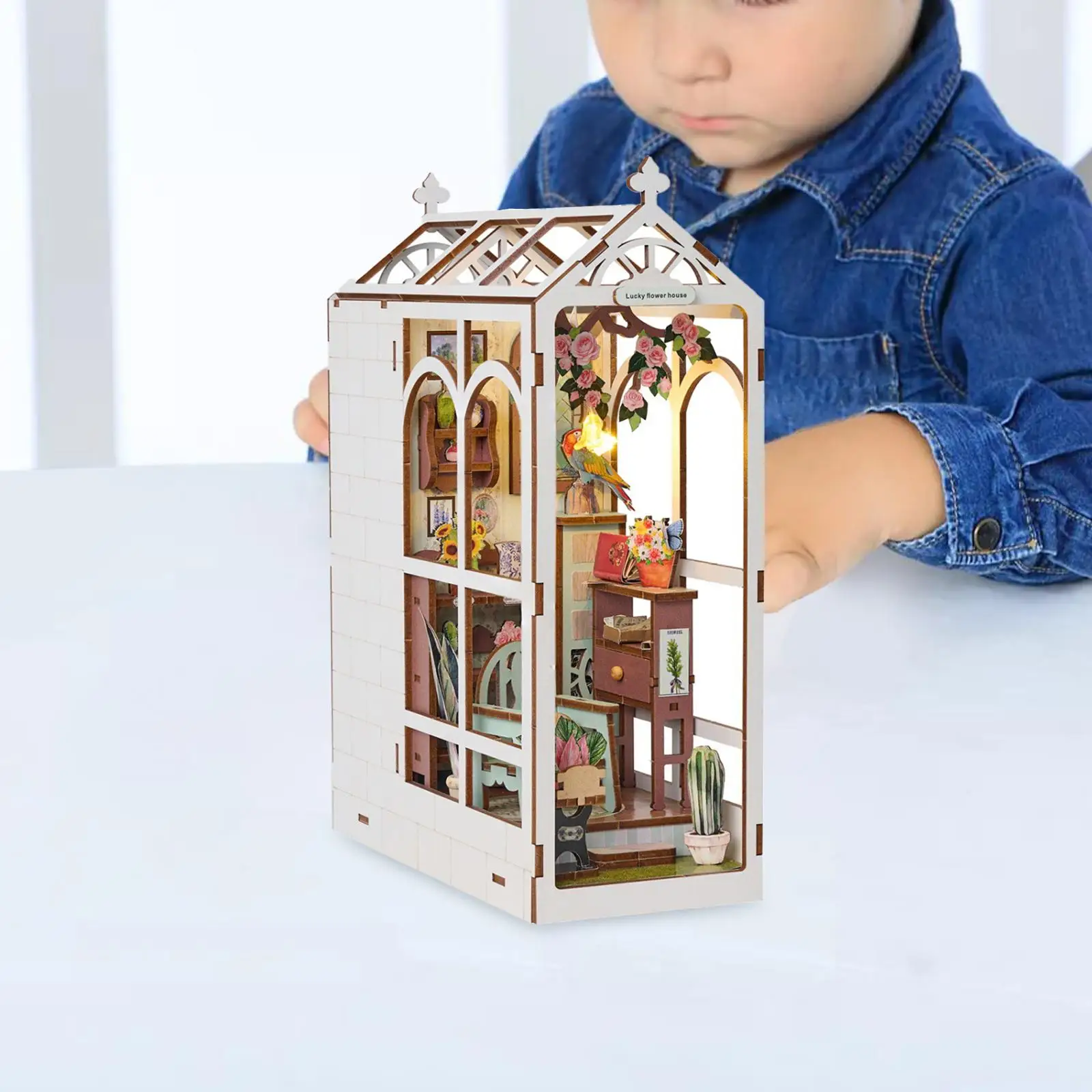 DIY Bookend Kits Garden House with Light Decorative for Home Book Office